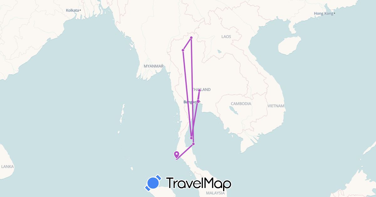 TravelMap itinerary: train in Thailand (Asia)